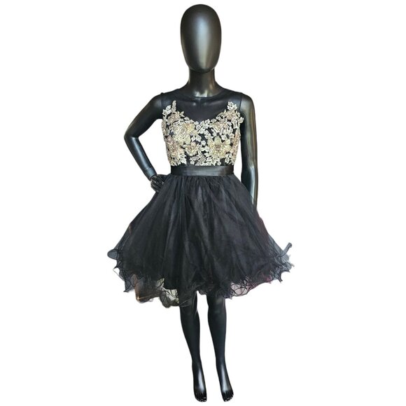 Black/Silver/Gold Embroidered Illusion Full Skirt Party Dress - Mori Lee - Picture 2 of 9